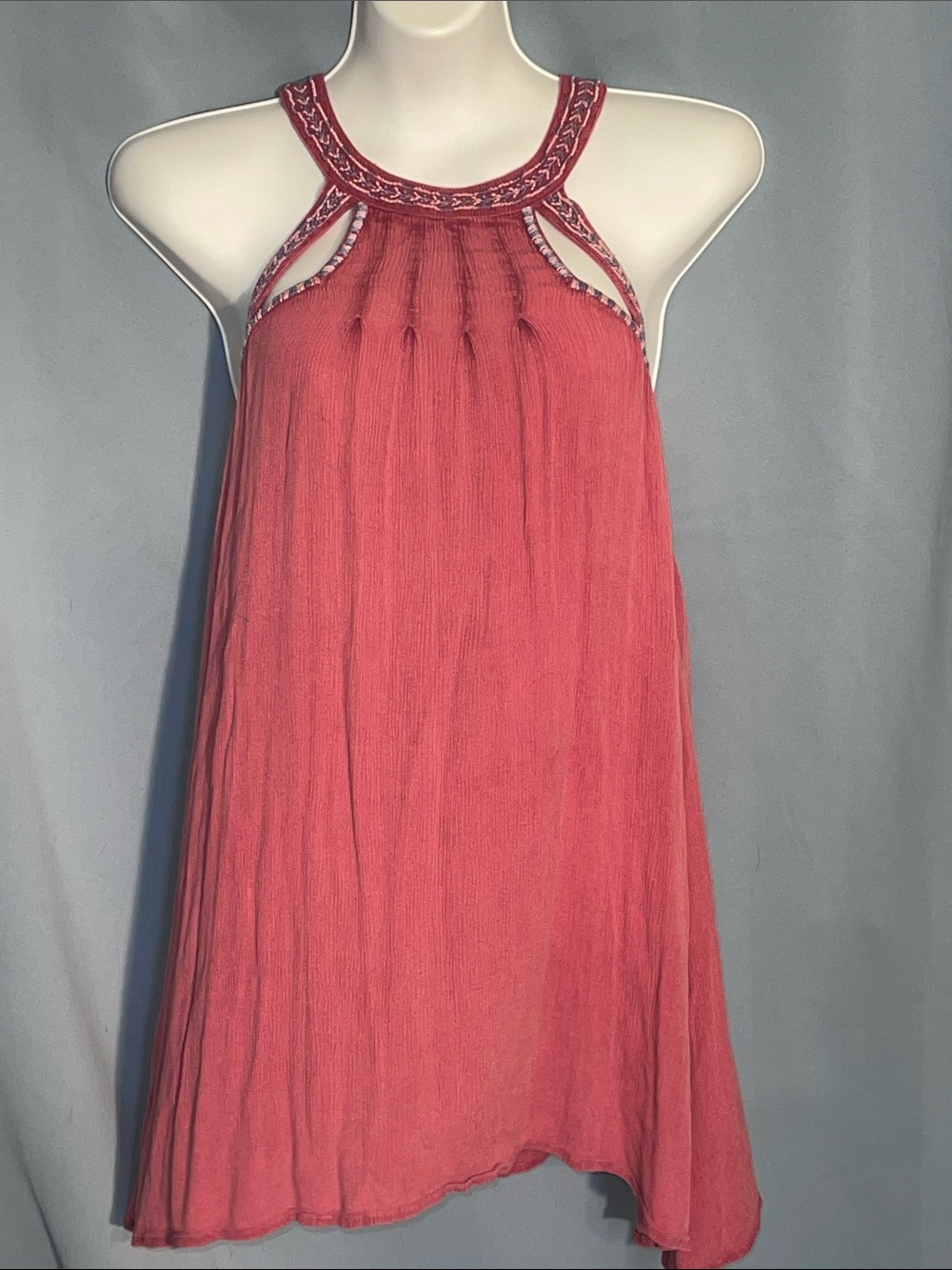 Sleeveless Coral Halter Neck Swing Dress